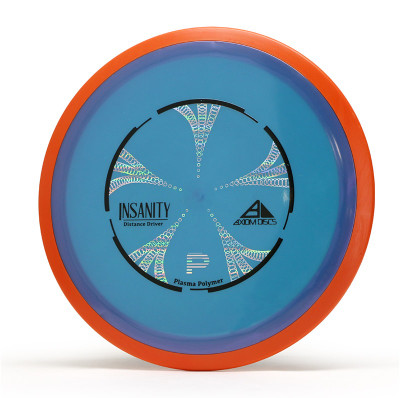 Axiom Plasma Insanity. Shows top view of blue disc with orange rim.